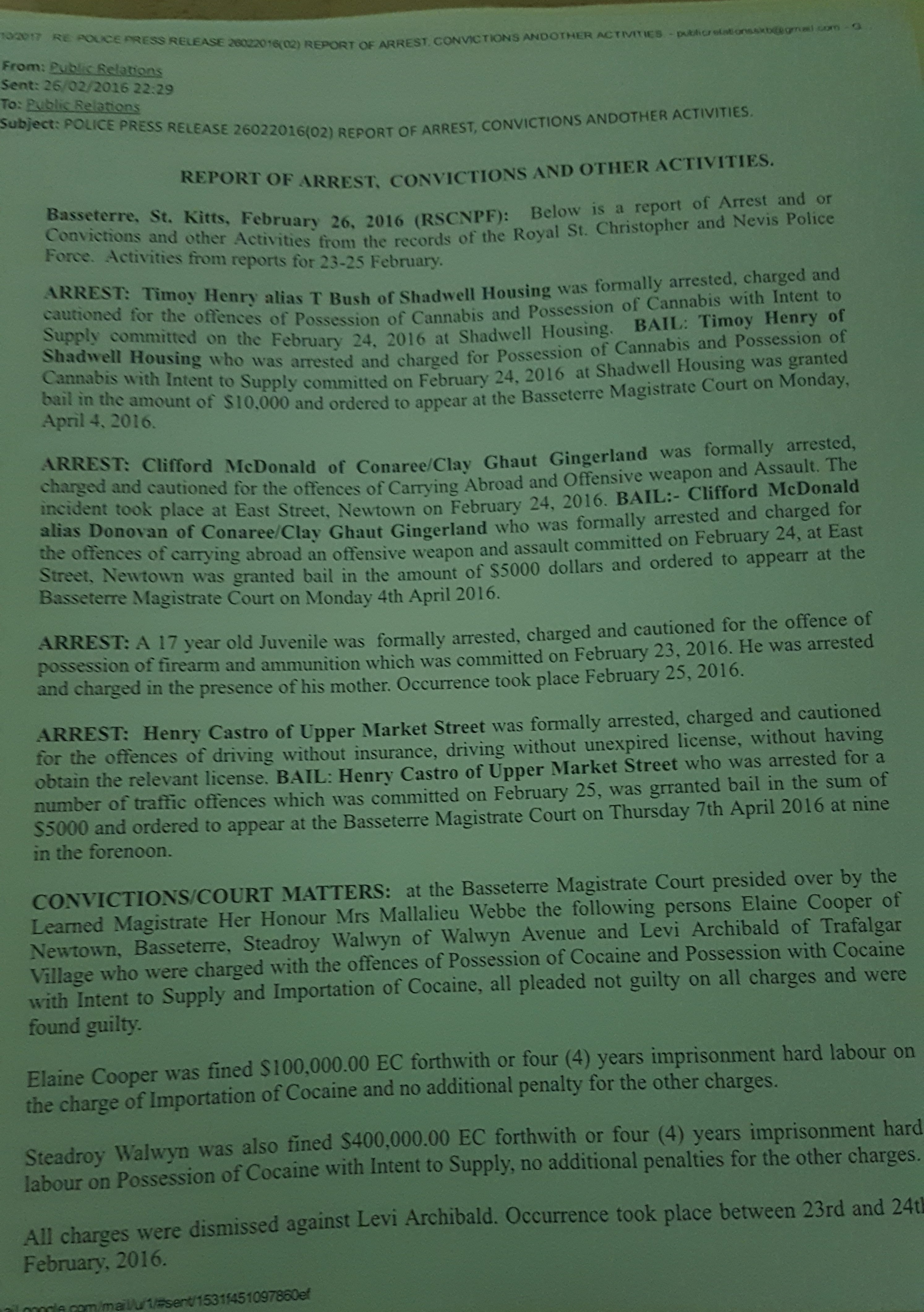 Press Release on Conviction